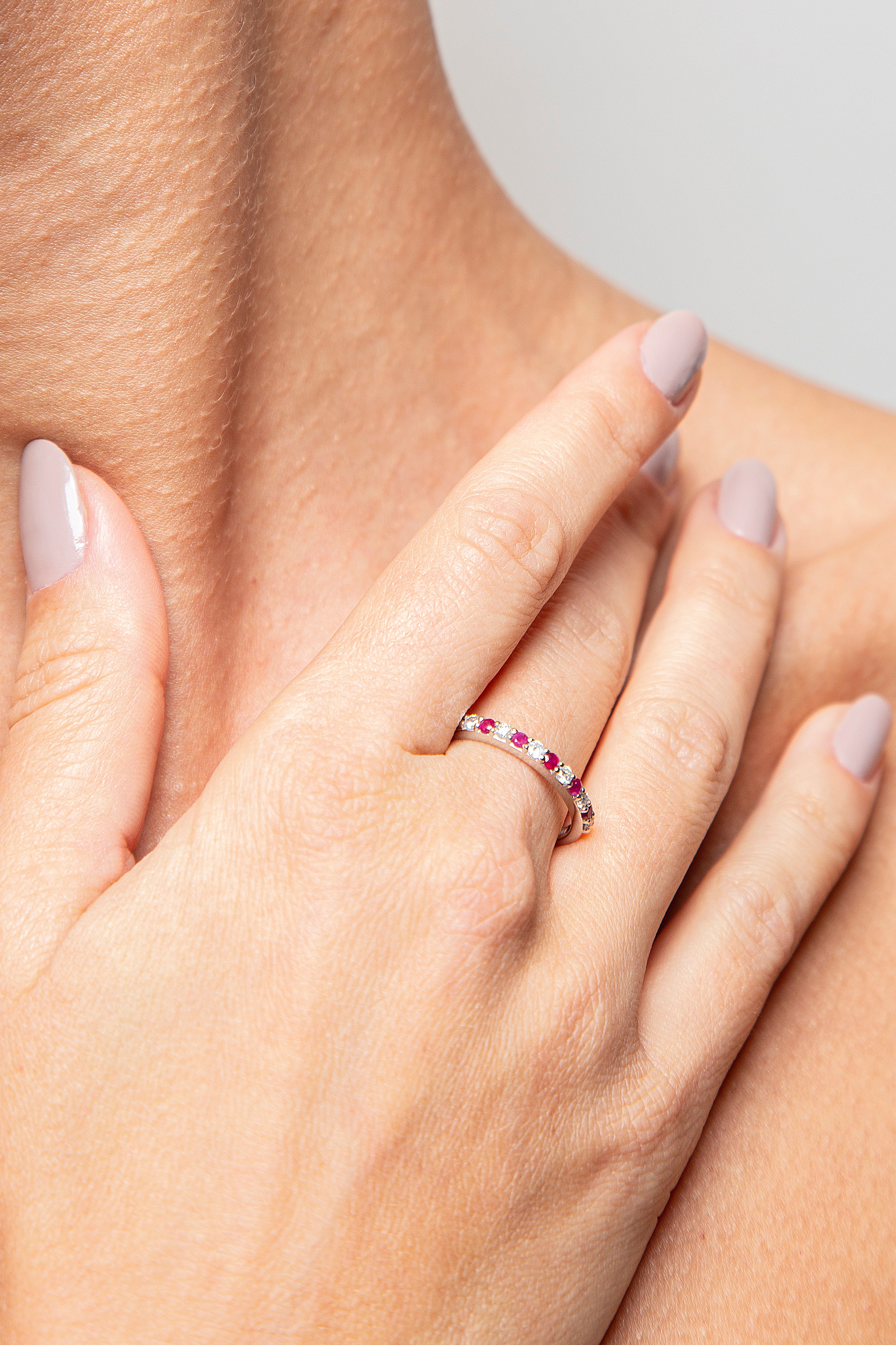 Anillo Churumbela Diamante Rubí Oro Blanco 14K 0.47 ct.