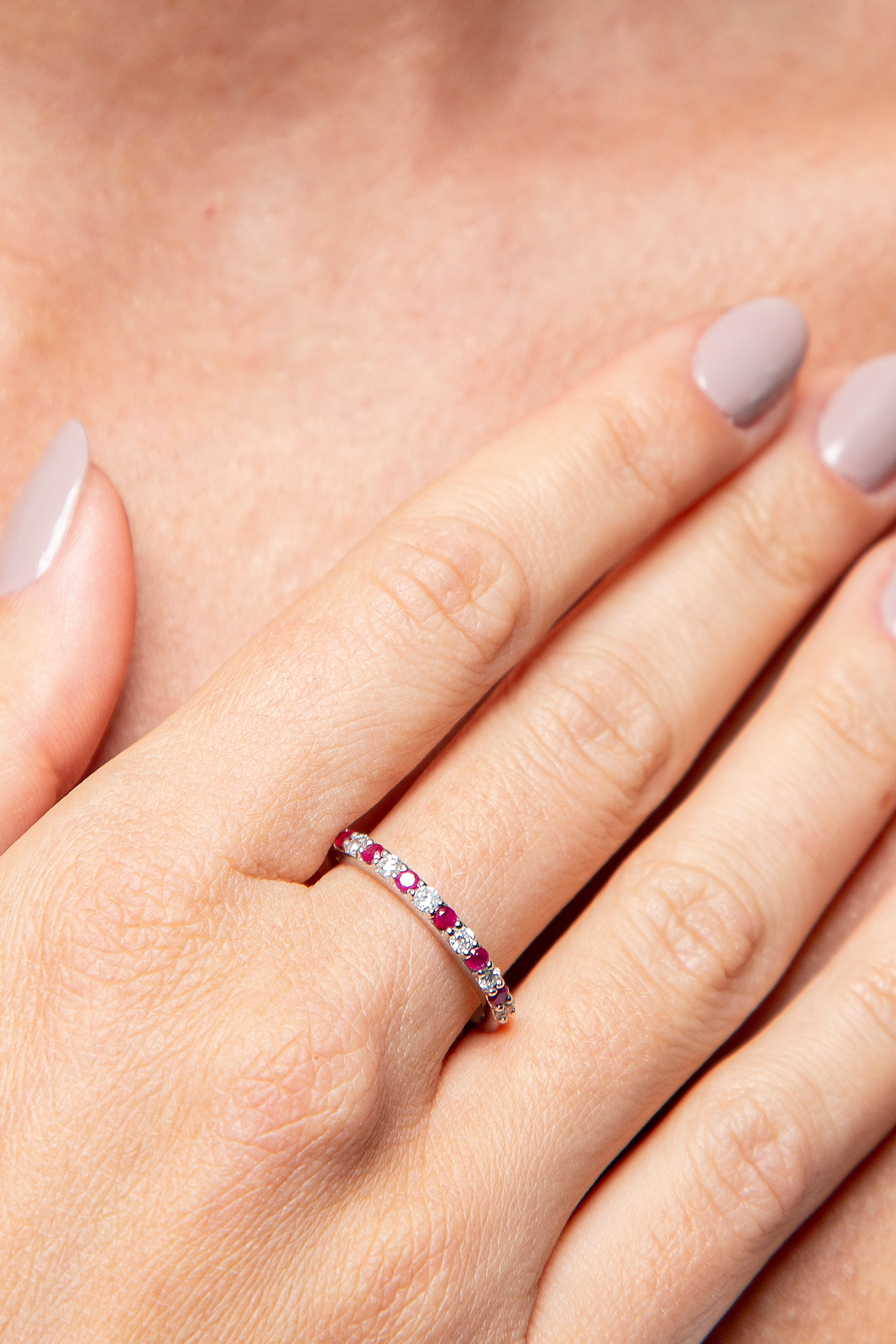 Anillo Churumbela Diamante Rubí Oro Blanco 14K 0.47 ct.