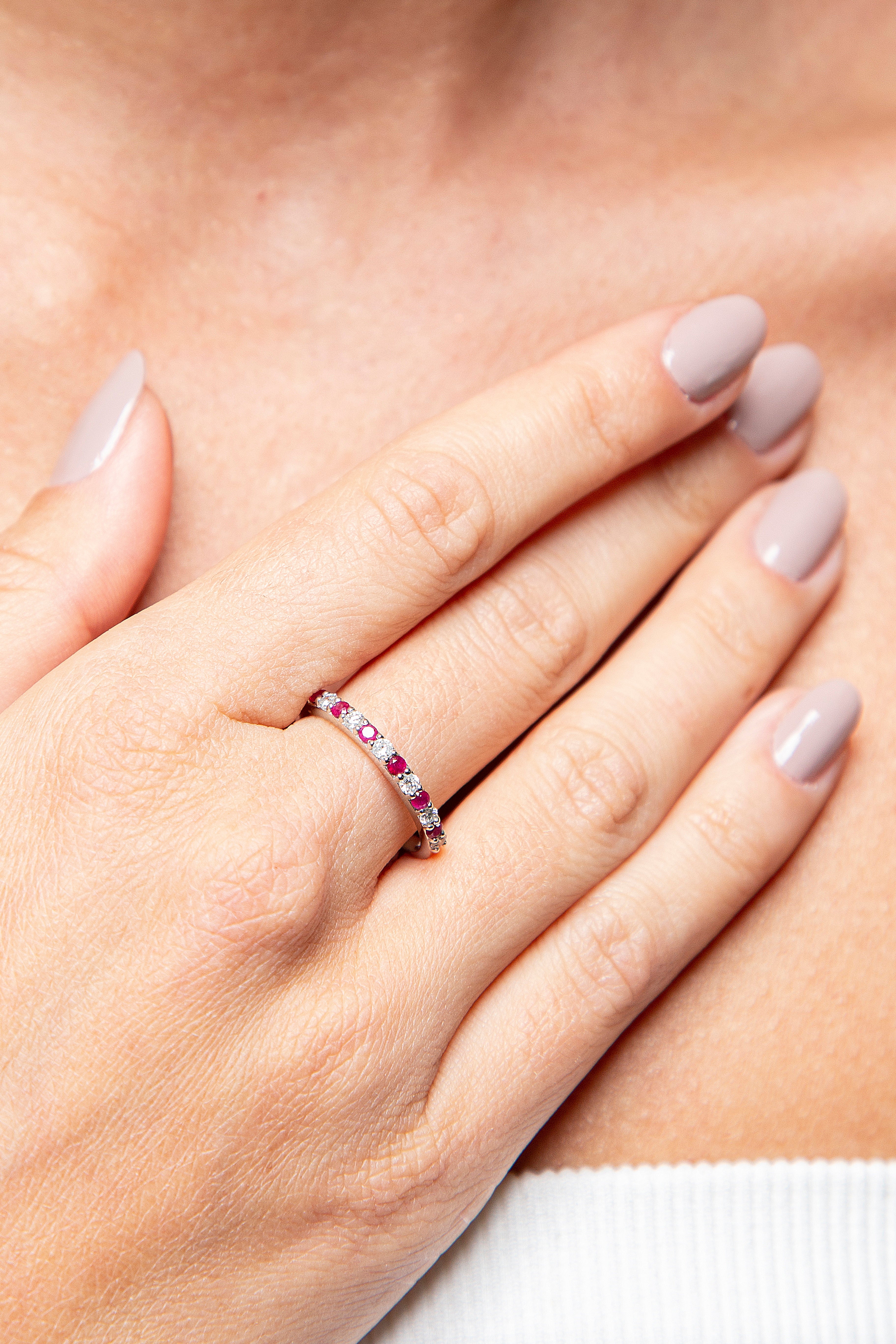 Anillo Churumbela Diamante Rubí Oro Blanco 14K 0.47 ct.