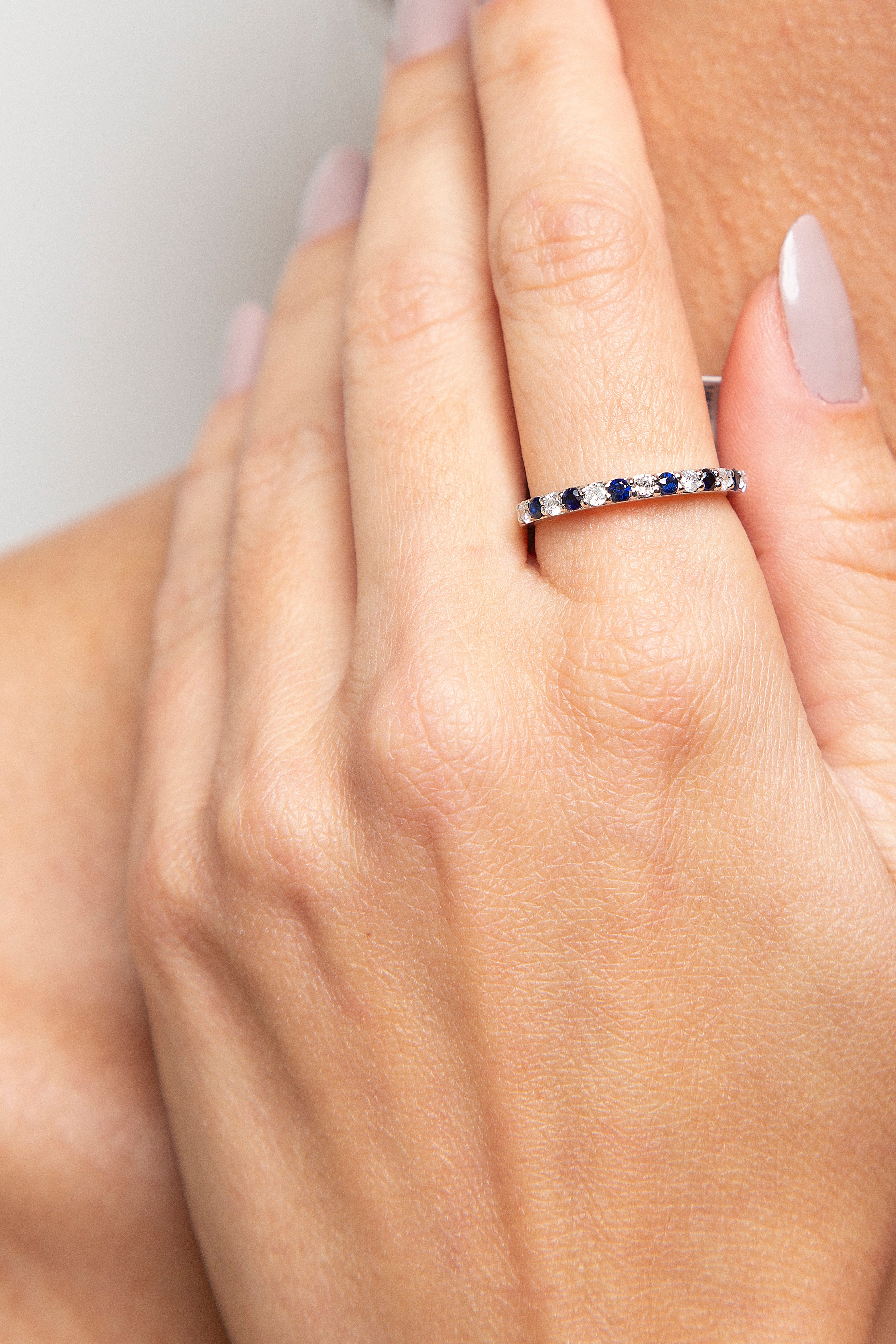 Anillo Churumbela Diamante Zafiro Oro Blanco 14K 0.52 ct.