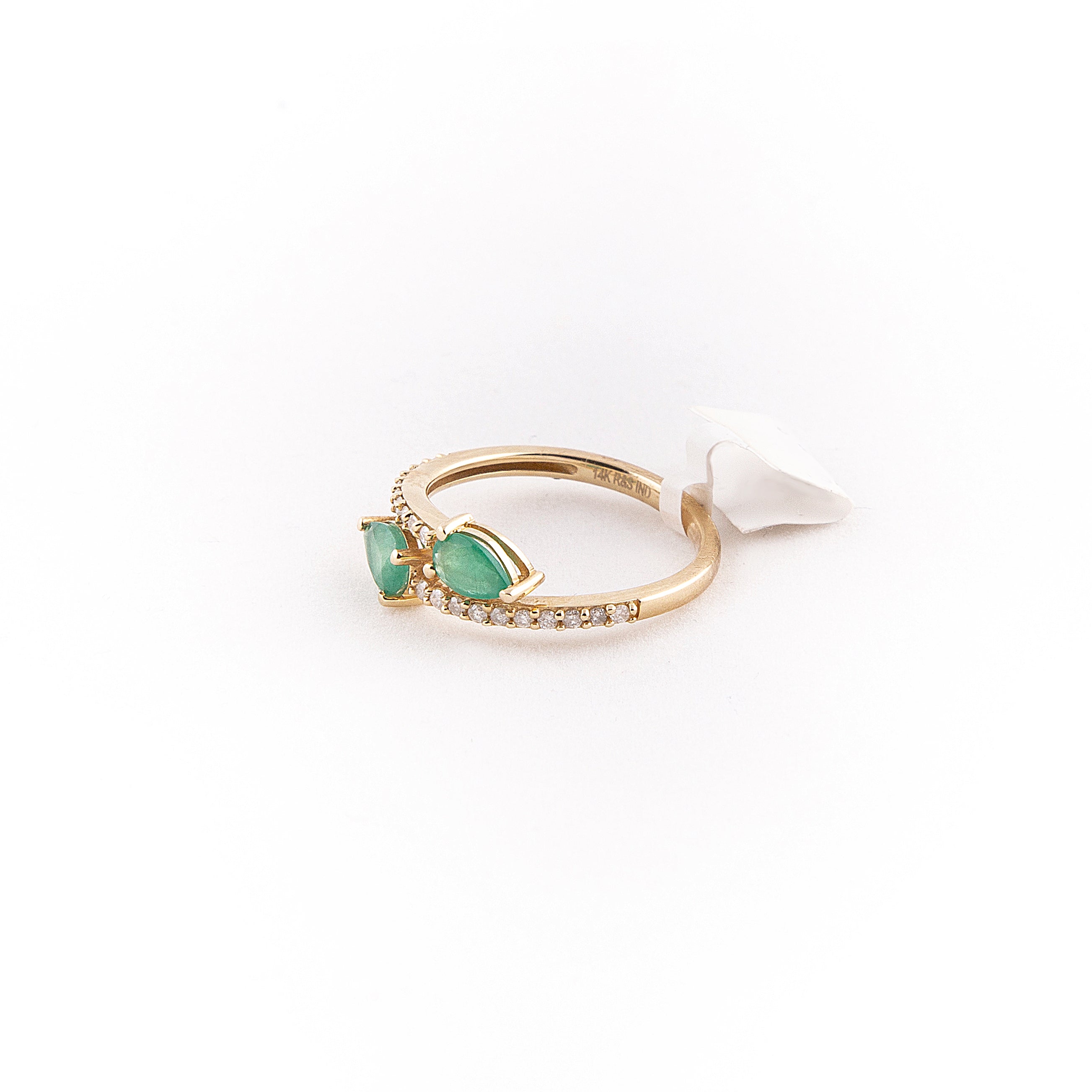 Anillo Bypass Diamante Esmeralda Oro Amarillo 14K 0.92 ct.