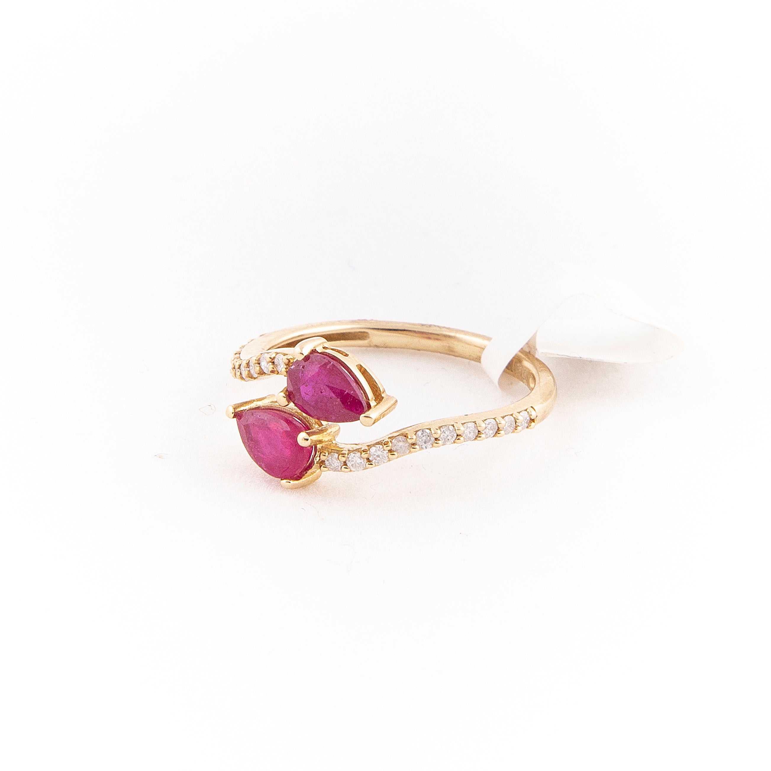 Anillo Bypass Diamante Rubí Oro Amarillo 14K 1.39 ct.