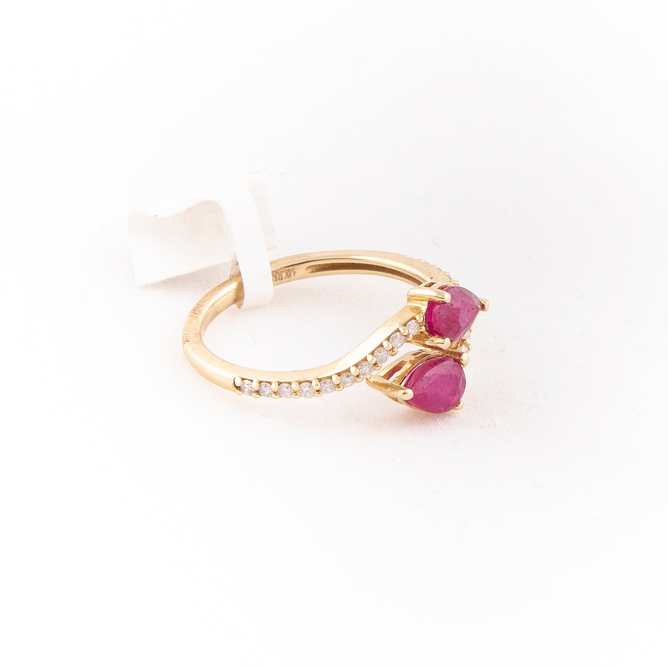 Anillo Bypass Diamante Rubí Oro Amarillo 14K 1.39 ct.