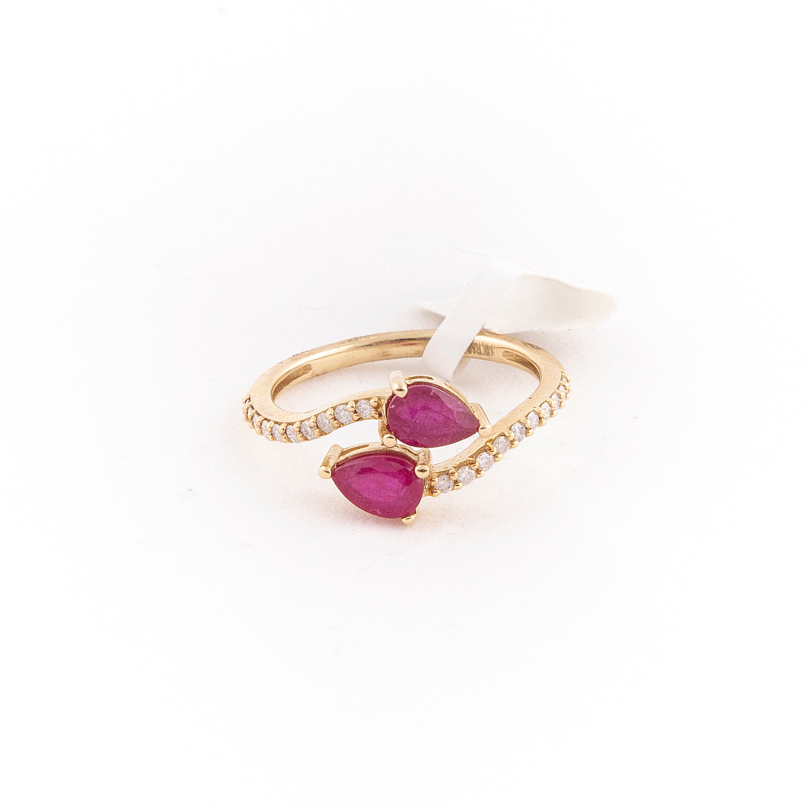 Anillo Bypass Diamante Rubí Oro Amarillo 14K 1.39 ct.
