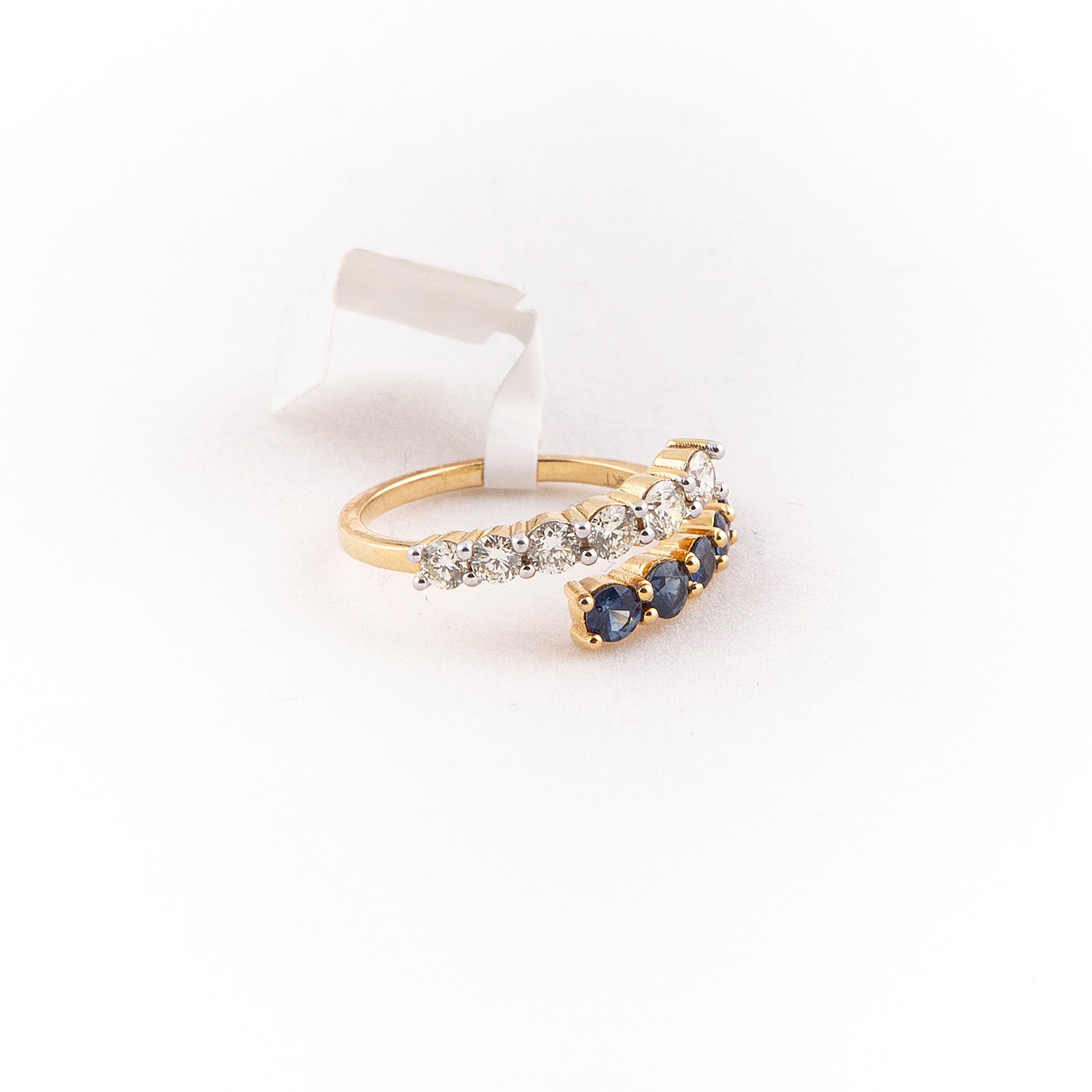 Anillo Bypass Diamante Zafiro Oro Amarillo 14K 0.88 ct.