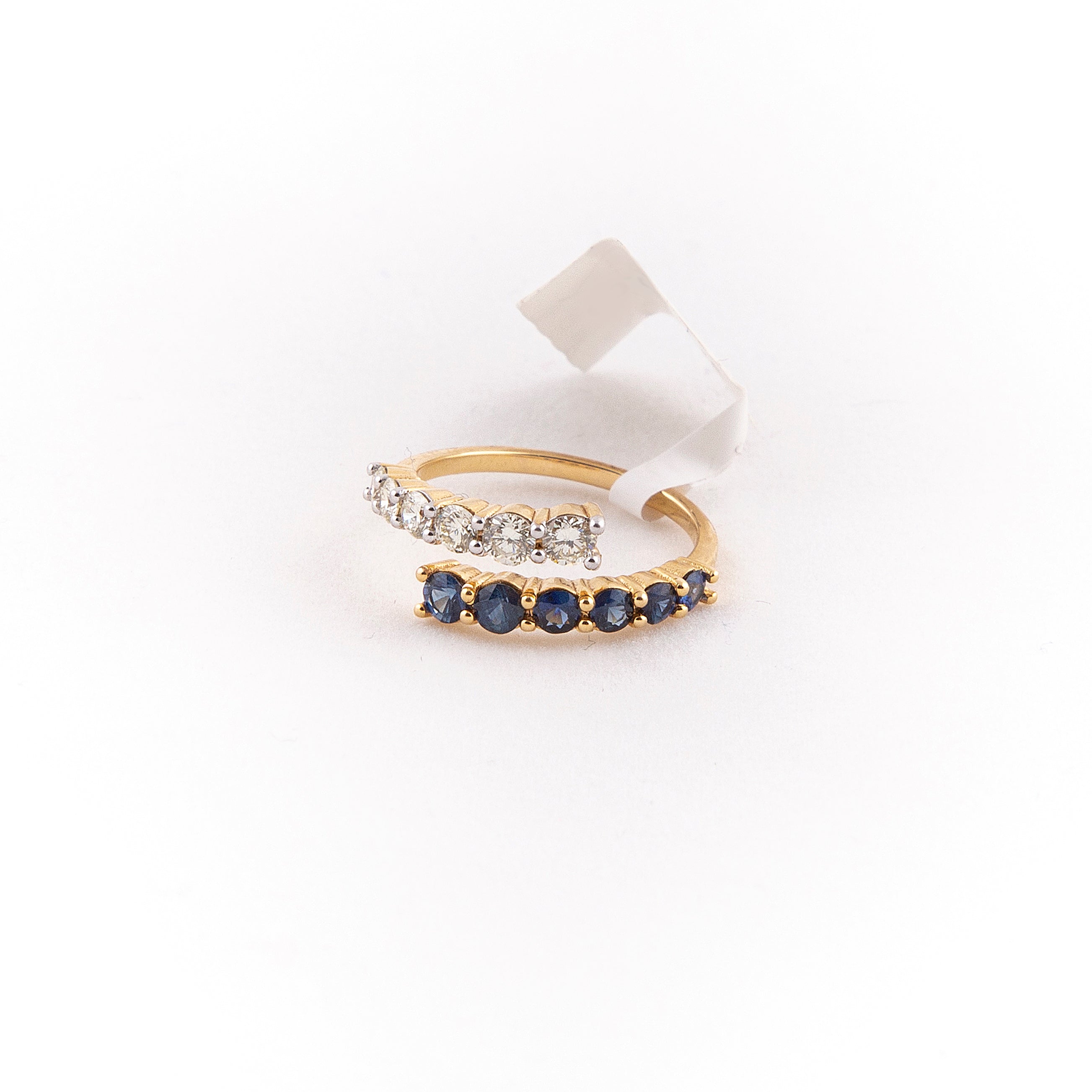 Anillo Bypass Diamante Zafiro Oro Amarillo 14K 0.88 ct.