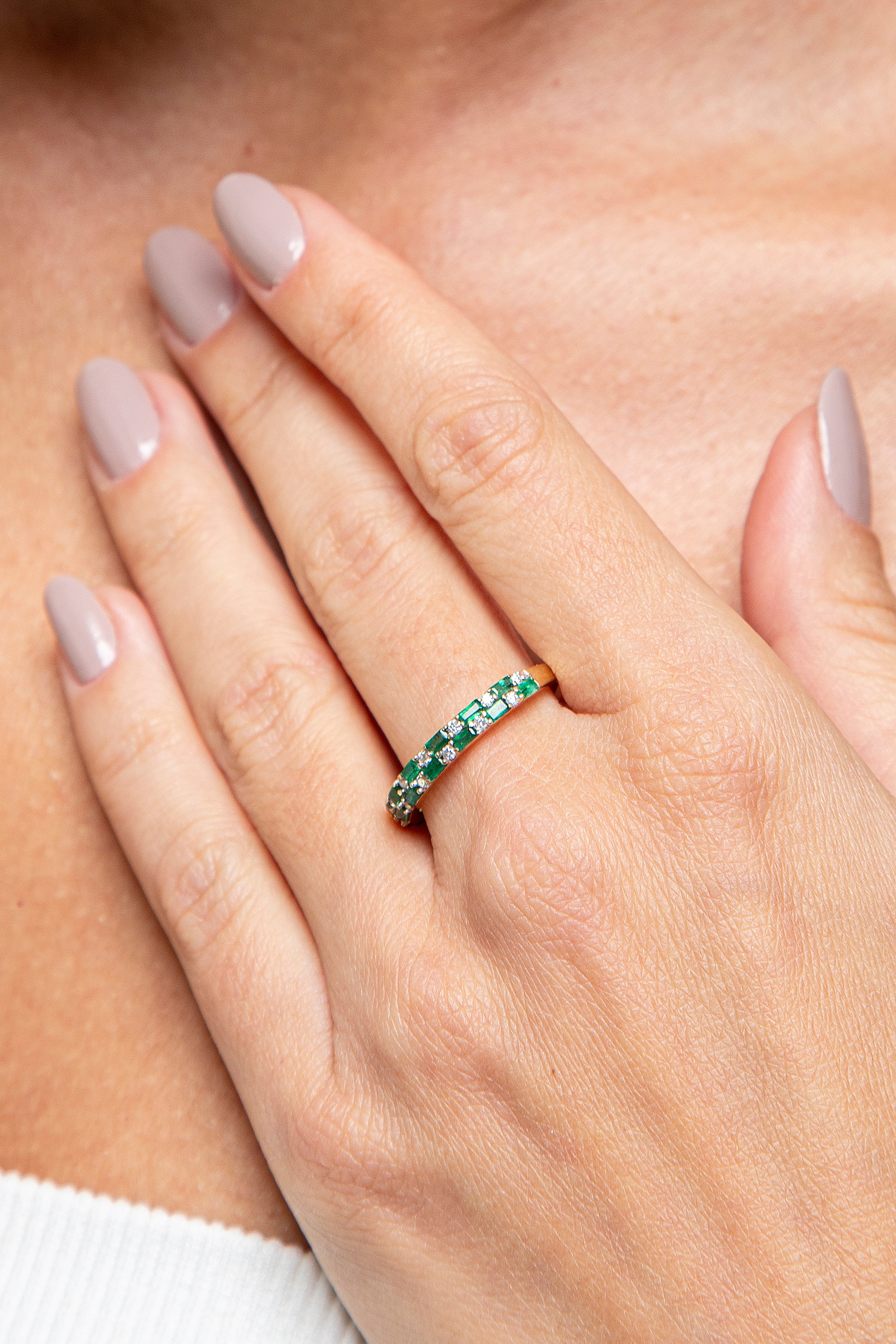 Anillo Churumbela Diamante Esmeralda Oro Amarillo 14K 0.74 ct.