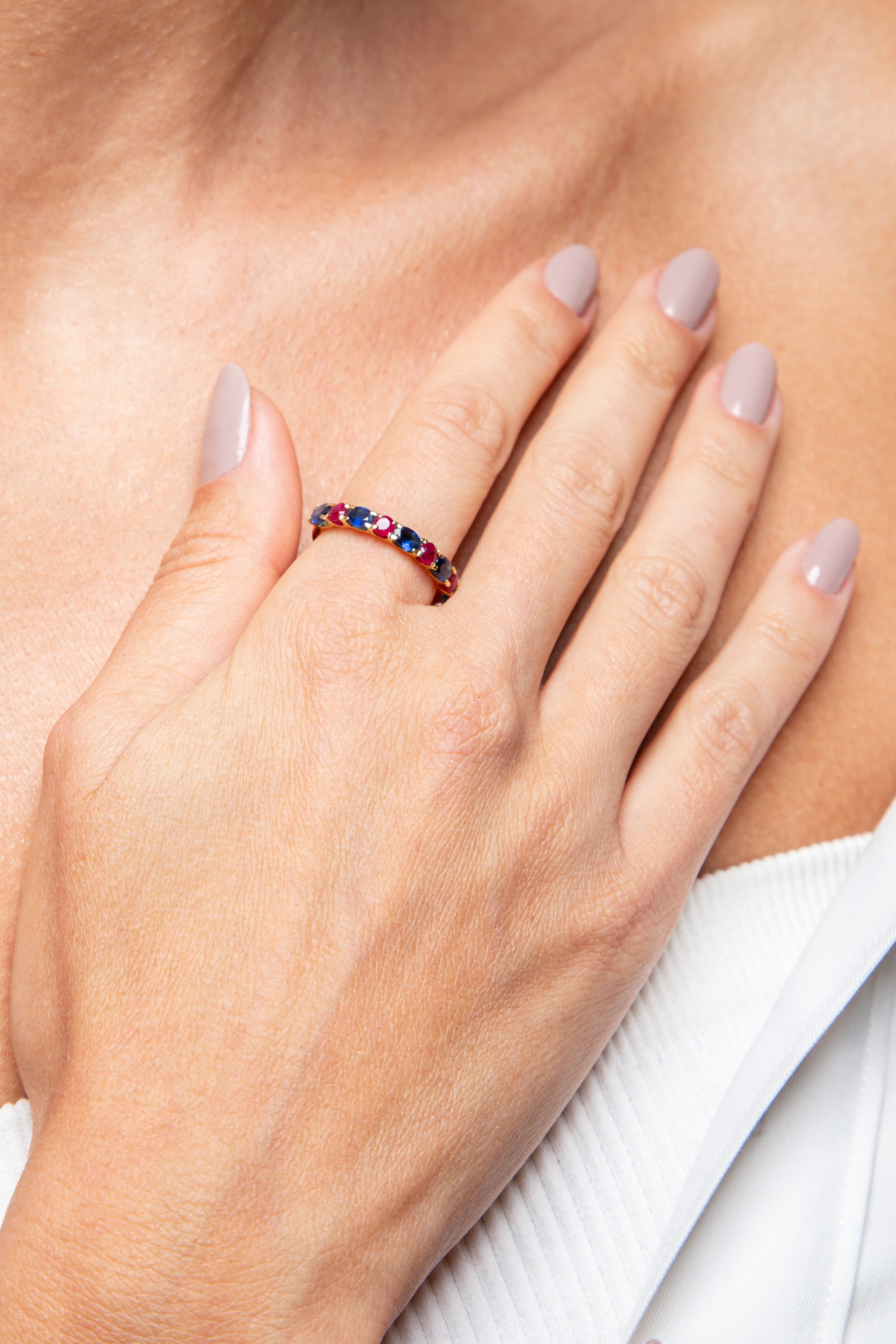 Anillo Churumbela Rubí Zafiro Oro Amarillo 14K ct.