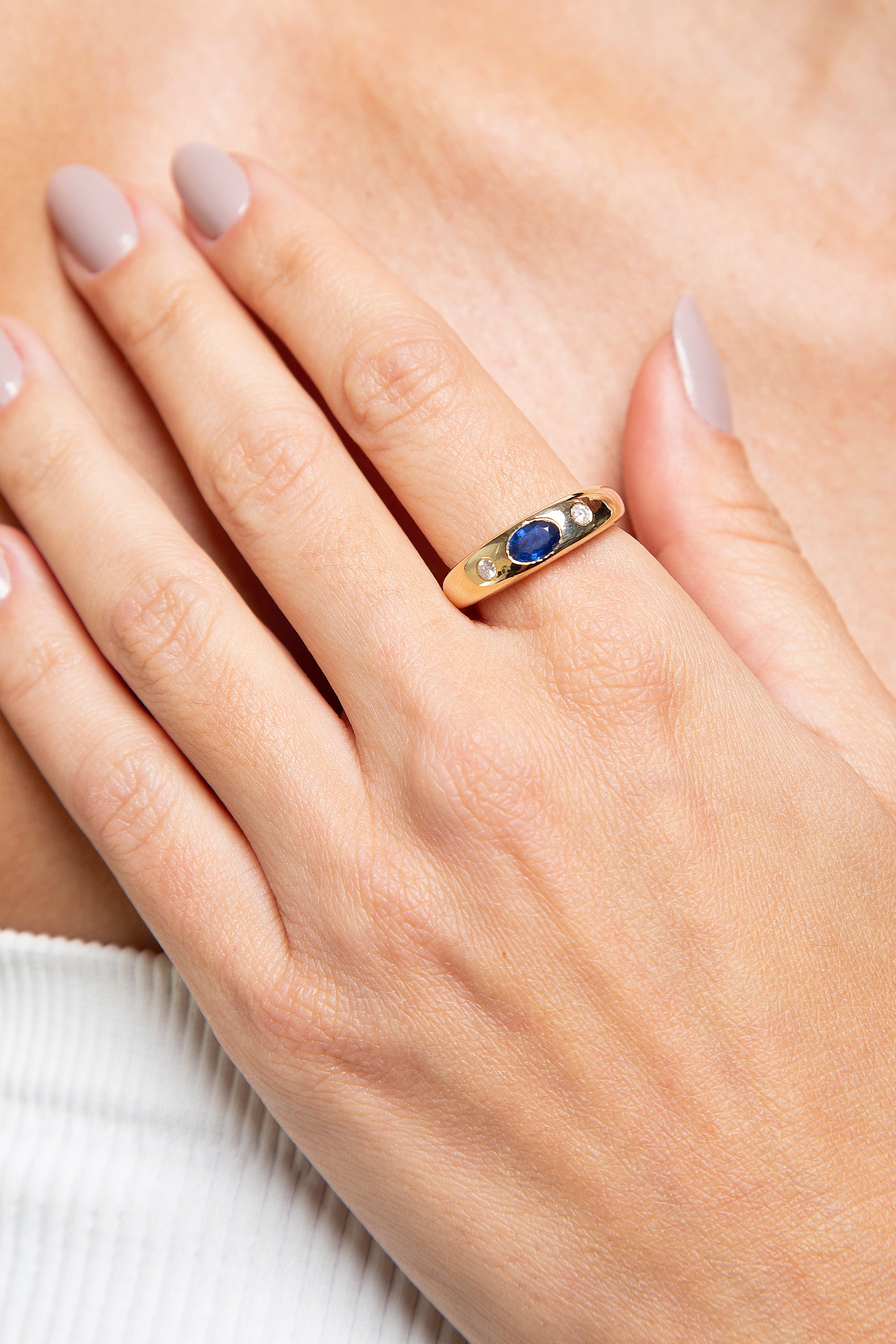 Anillo Diamante Zafiro Oro Amarillo 14K 0.71 ct.