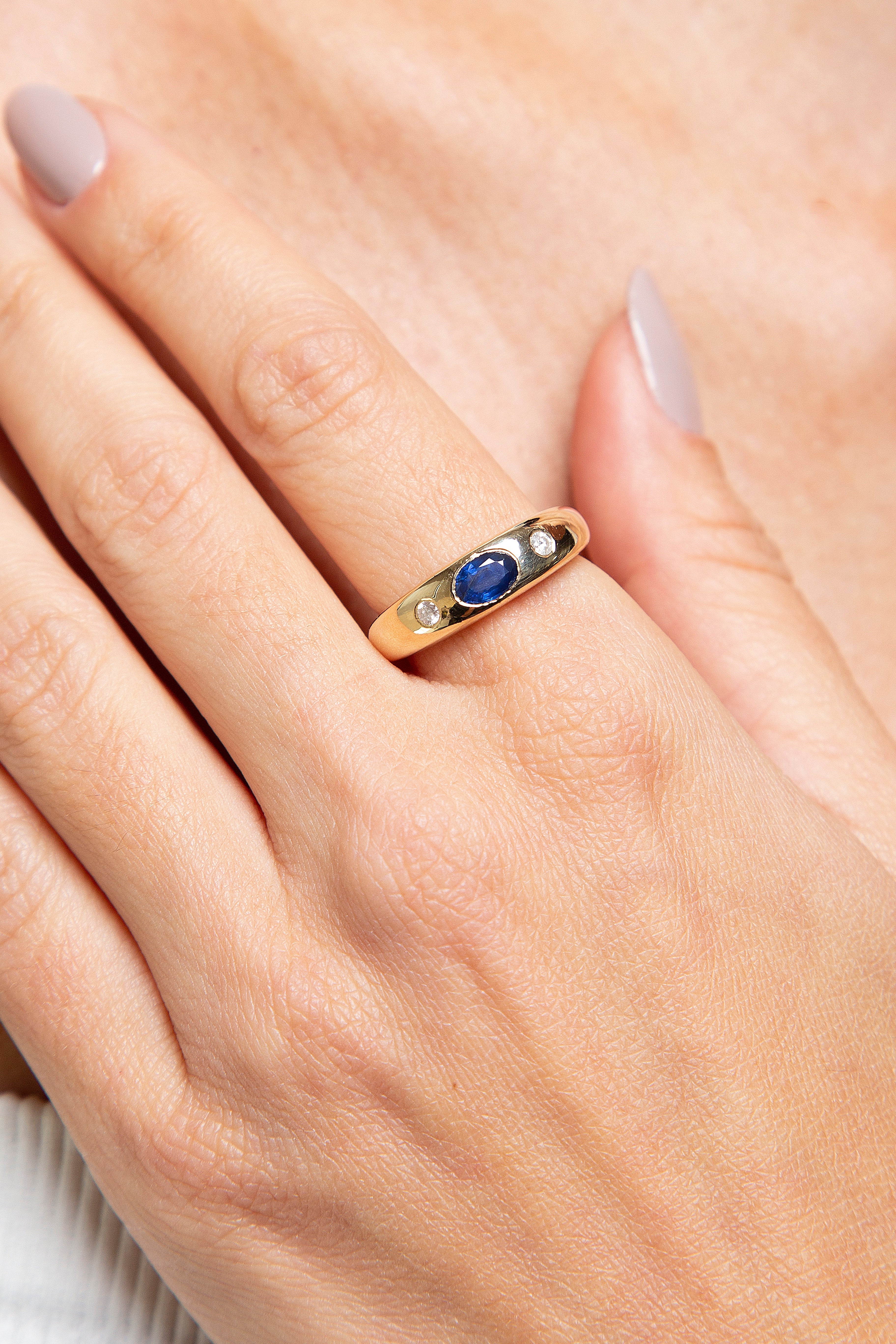 Anillo Diamante Zafiro Oro Amarillo 14K 0.71 ct.