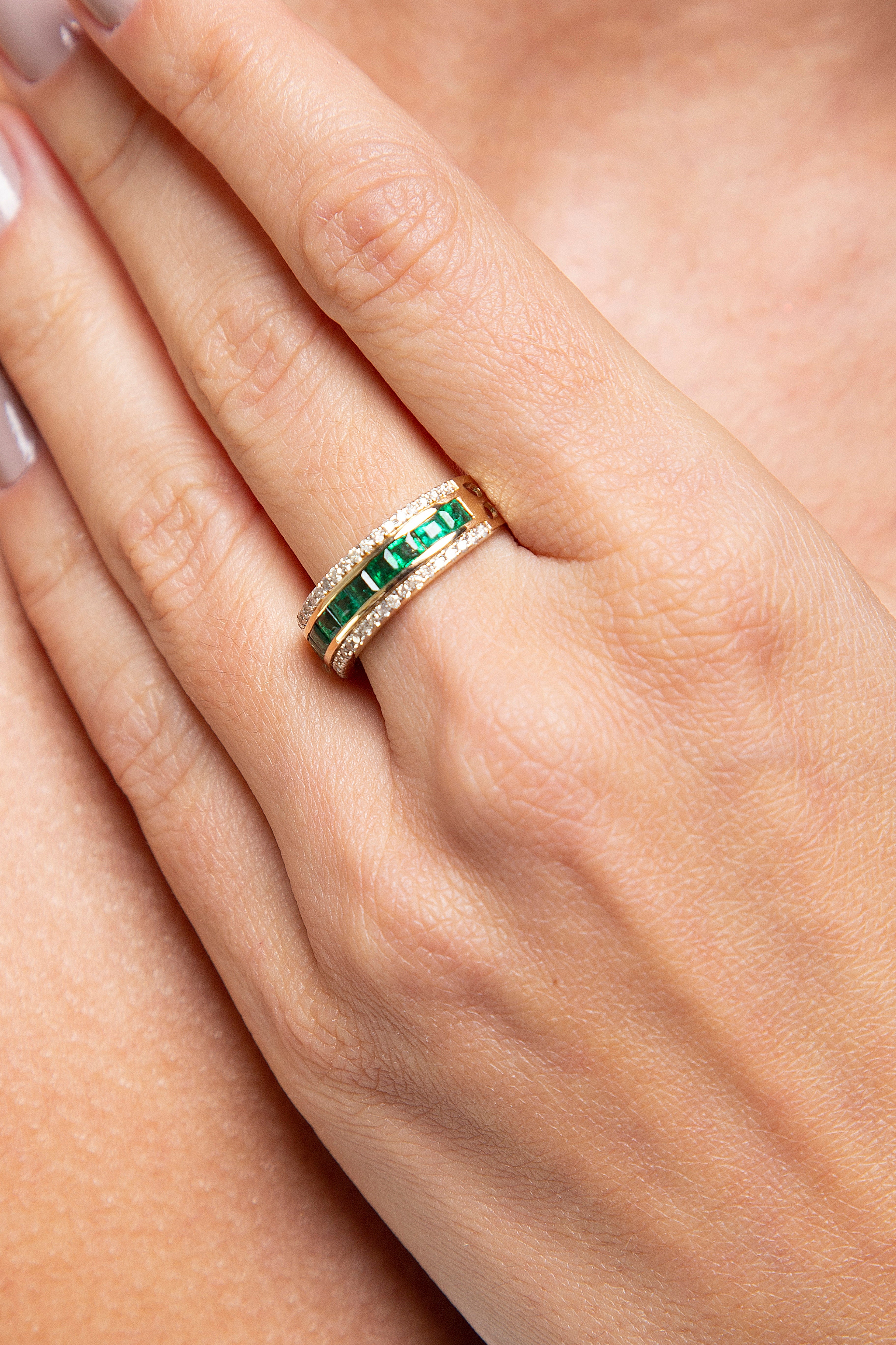 Anillo Churumbela Diamante Esmeralda Oro Amarillo 14K 1.25 ct.