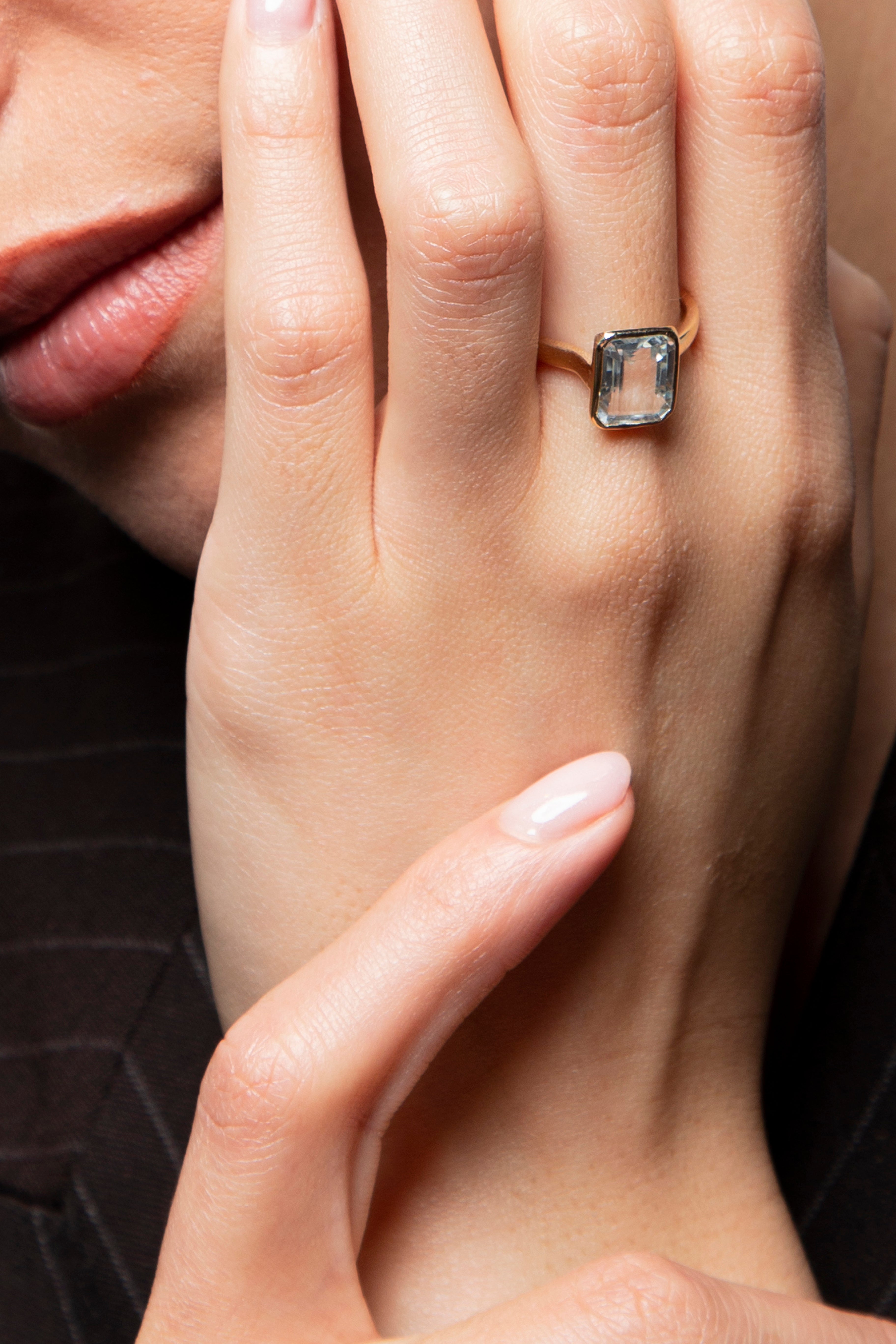 Anillo Solitario Bezel Aguamarina Oro Amarillo 14K ct.