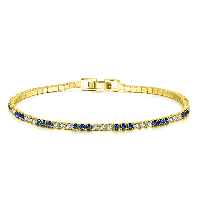 Pulsera Tennis Plata S925 Baño de oro 14k con Piedra Estilo Diamante 7.0"