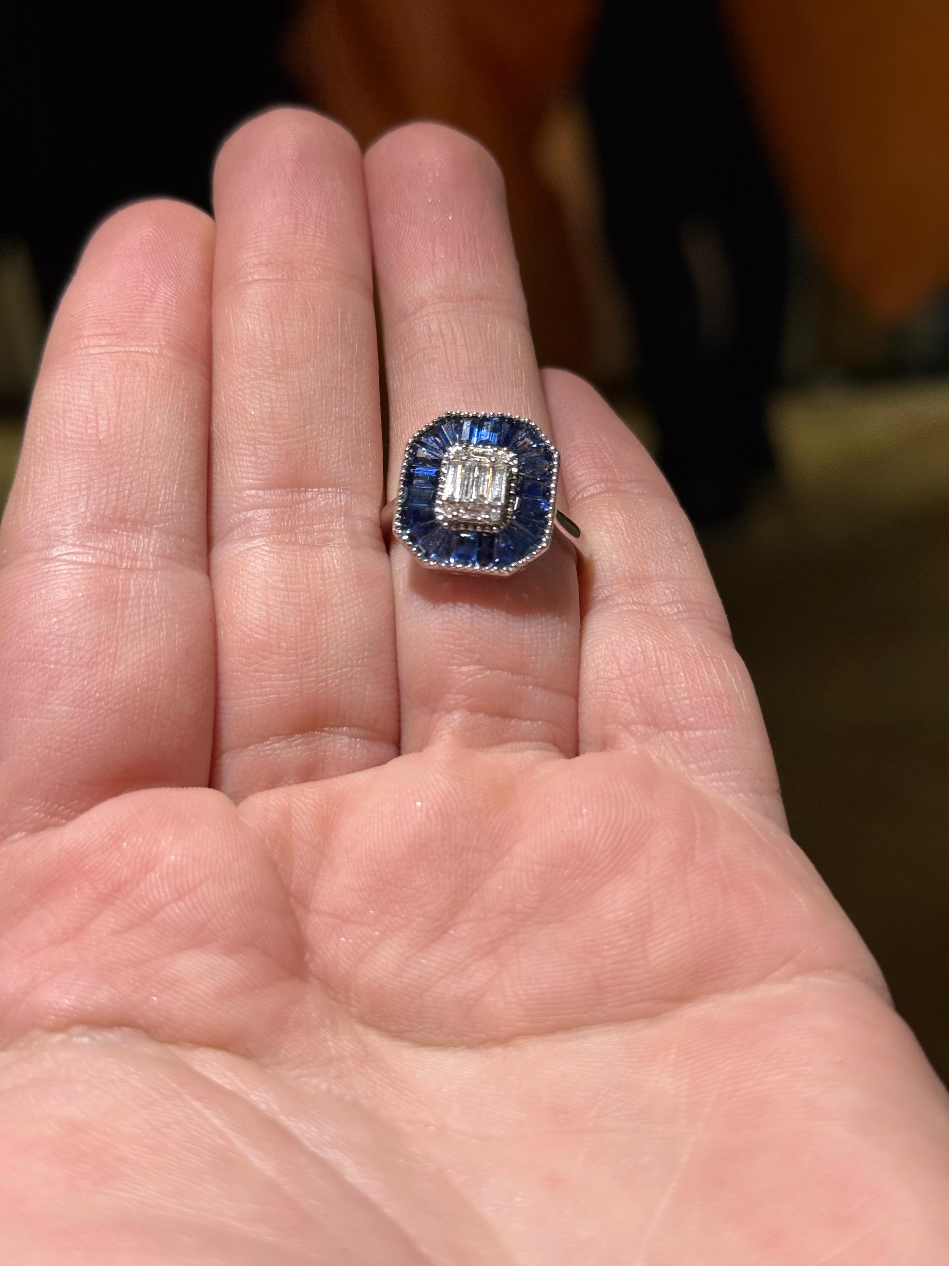 Anillo de Platino con Diamante y Zafiro
