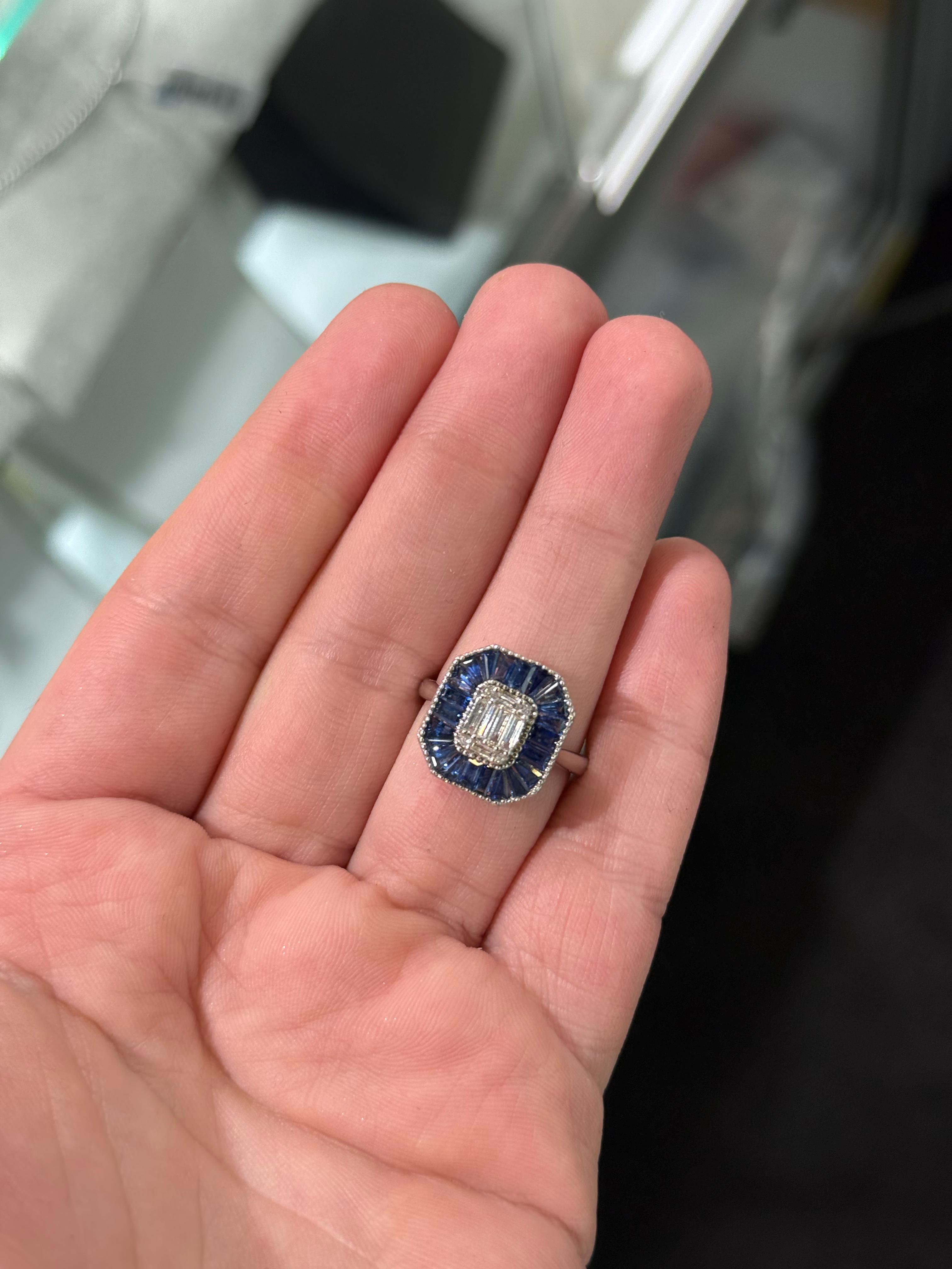Anillo de Platino con Diamante y Zafiro