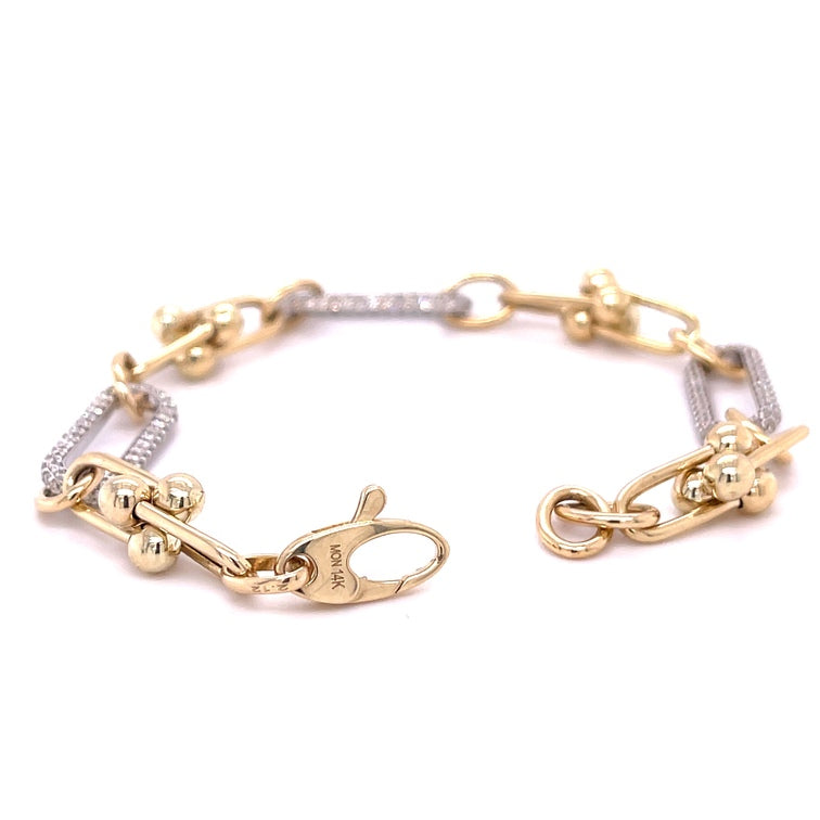 Cadena De Eslabones En U De Oro De 14 Quilates Con Brazalete De Tres Eslabones De Diamantes 1.78 Ct.