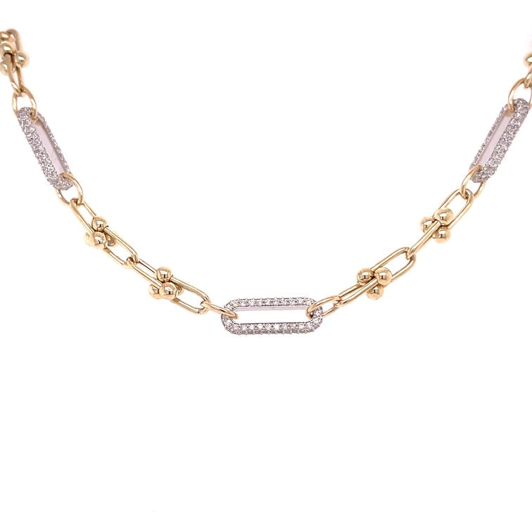 Cadena De Eslabones En U De Oro De 14 Quilates Con Brazalete De Tres Eslabones De Diamantes 1.78 Ct.