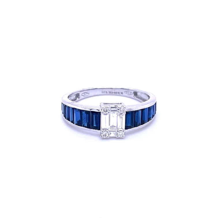 Anillo De Oro Blanco De 14 Quilates Con Diamantes Y Zafiros 2.13 Ct.