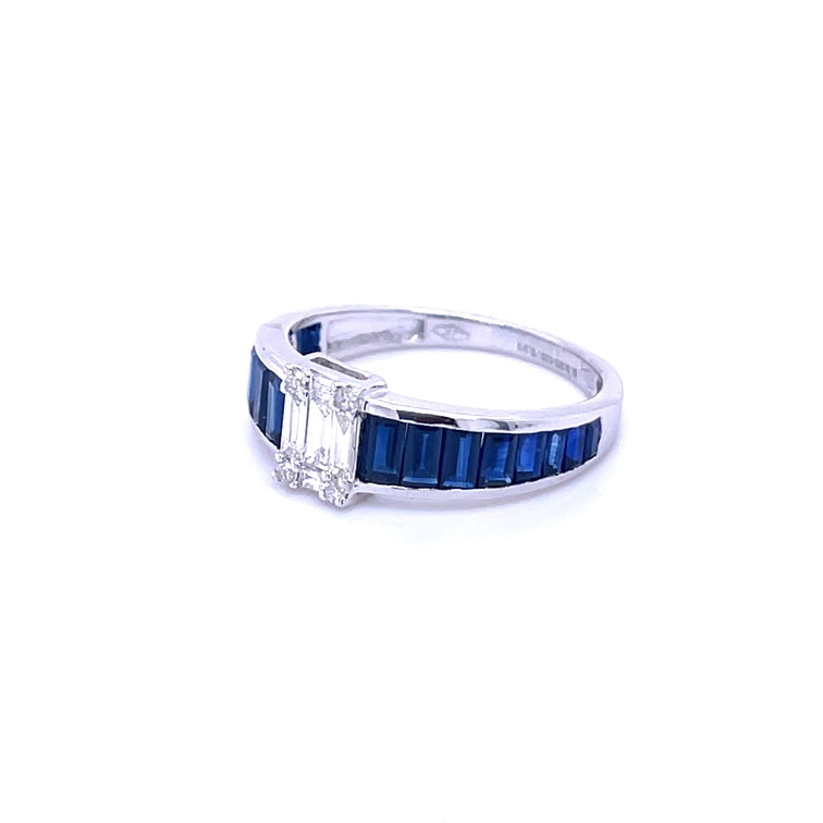 Anillo de Diamantes & Zafiro Azul & Zafiro en Oro Blanco de 18K 1.94ct