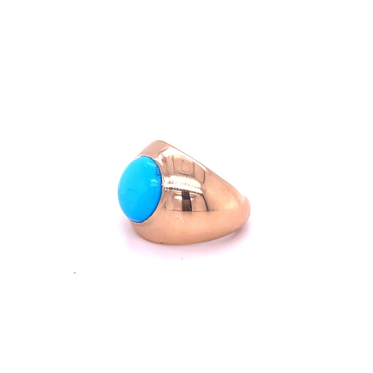 Anillo Redondo Turquesa Oro Amarillo De 14Kt 4.8 Ct.