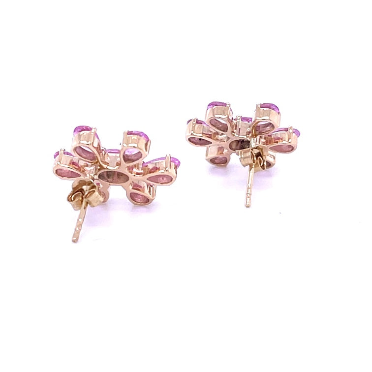 Pendiente De Flor De Zafiro Rosa De Oro Amarillo De 14Kt 3.5 Ct.