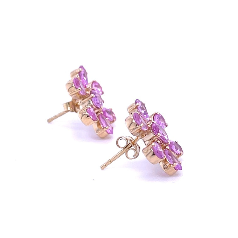 Pendiente De Flor De Zafiro Rosa De Oro Amarillo De 14Kt 3.5 Ct.