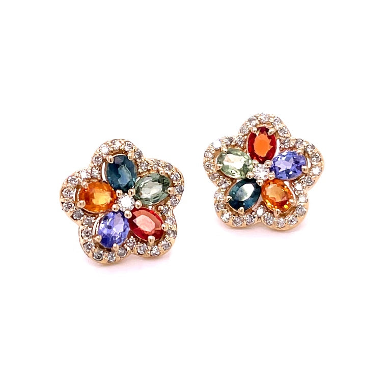 Aretes de Diamantes & Zafiro en Oro Amarillo de 14K 3.00ct