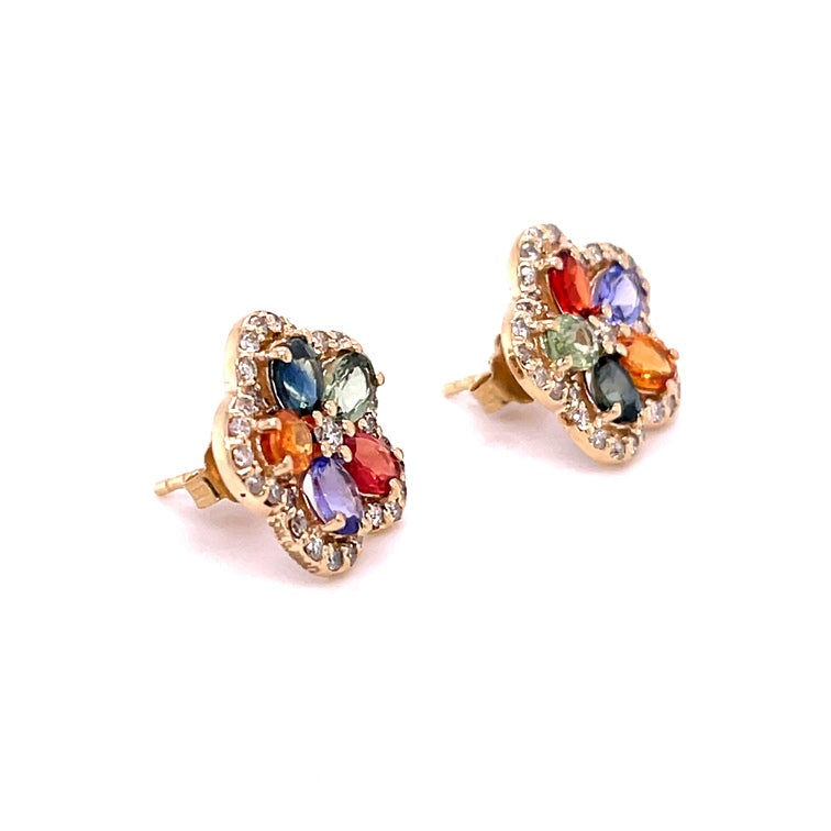 Aretes de Diamantes & Zafiro en Oro Amarillo de 14K 3.00ct