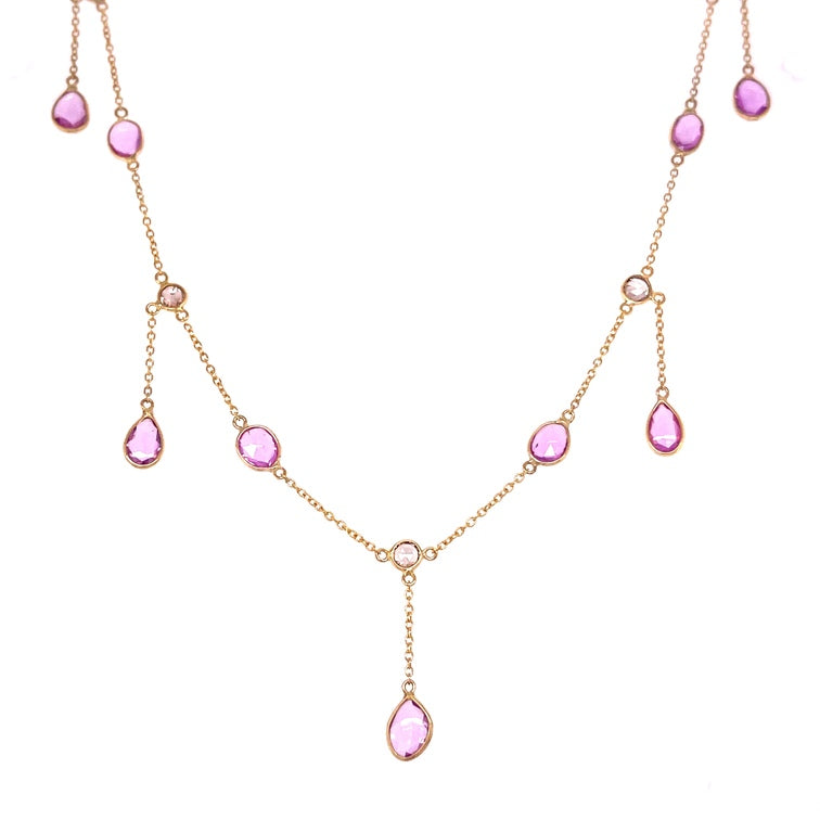 Collar de Diamantes & Zafiro Rosa & Zafiro en Oro 2 tone de 14K 3.95ct