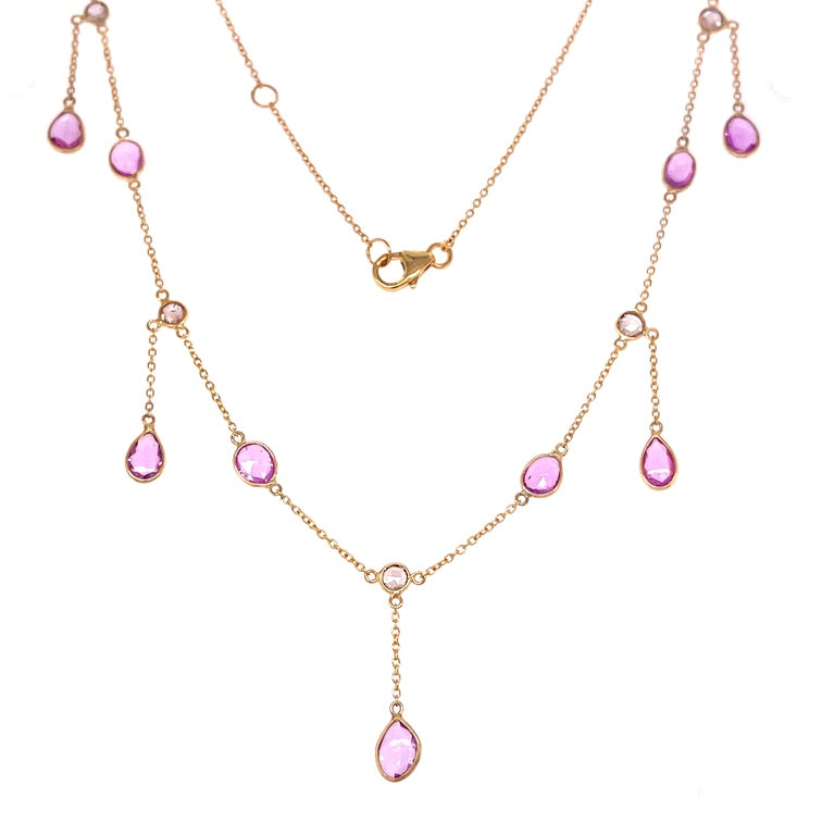 Collar de Diamantes & Zafiro Rosa & Zafiro en Oro 2 tone de 14K 3.95ct