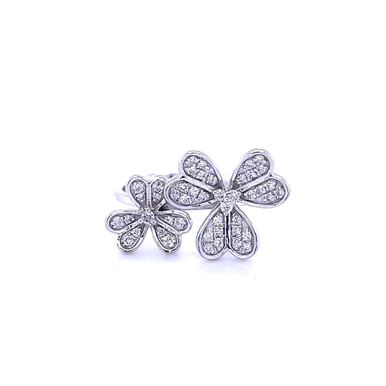 Anillo De Dos Flores Con Diamantes De Oro Blanco De 14 Kt 0.37 Ct.