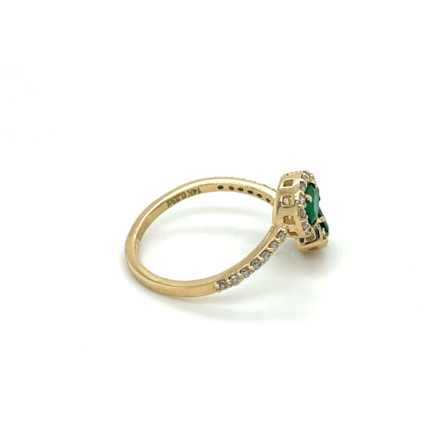 Anillo De Diamantes En Forma De Pera Esmeralda De 14 Quilates 0.88 Ct.