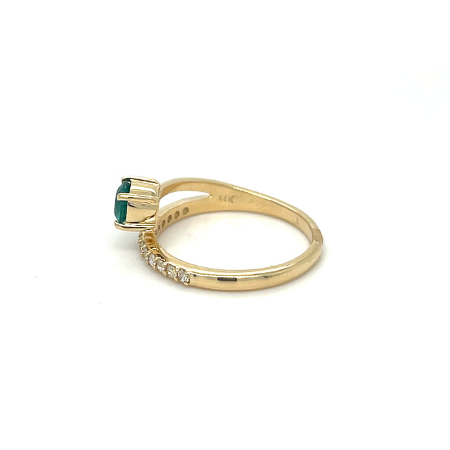 Anillo De Diamantes Esmeralda De Oro Amarillo De 14Kt 0.71 Ct.