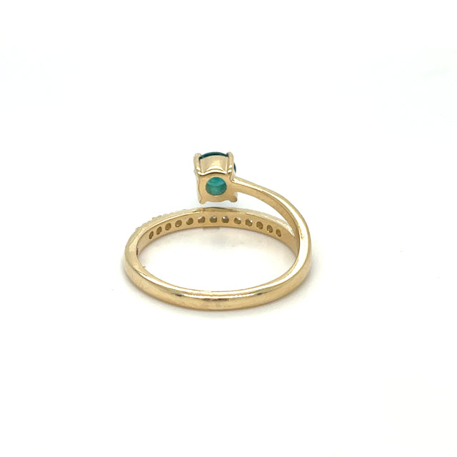 Anillo De Diamantes Esmeralda De Oro Amarillo De 14Kt 0.71 Ct.