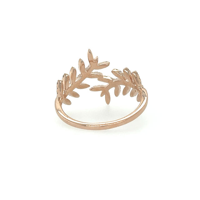 Anillo Pluma De Oro Rosa De 14 Quilates Con Diamantes 0.35 Ct.