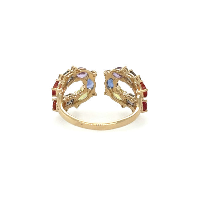Anillo De Oro Amarillo Con Zafiro Multicolor Y Diamantes 3.25 Ct.