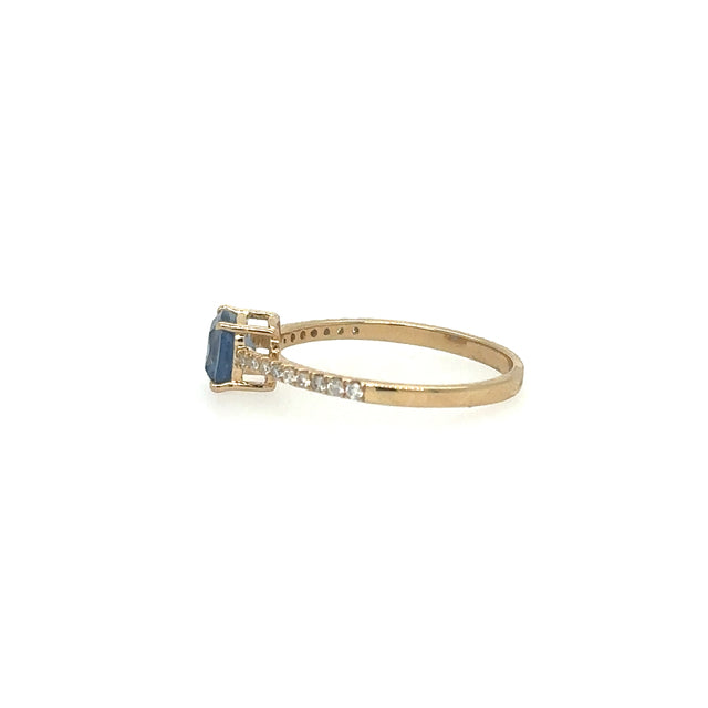 Anillo De Zafiro De Oro Amarillo Con Diamantes 0.88 Ct.