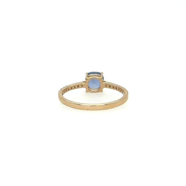 Anillo De Zafiro De Oro Amarillo Con Diamantes 0.88 Ct.