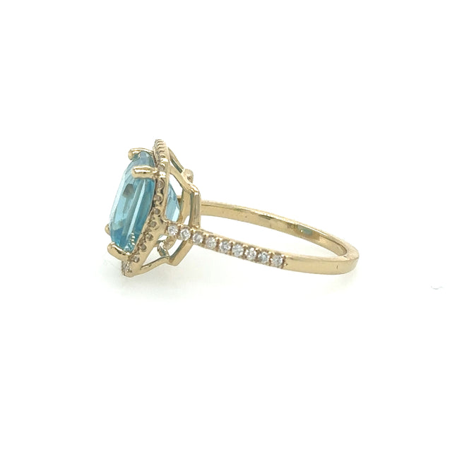 Anillo Oro Amarillo De 14 Quilates Con Diamantes Y Circonitas Azules 0.36 Ct.