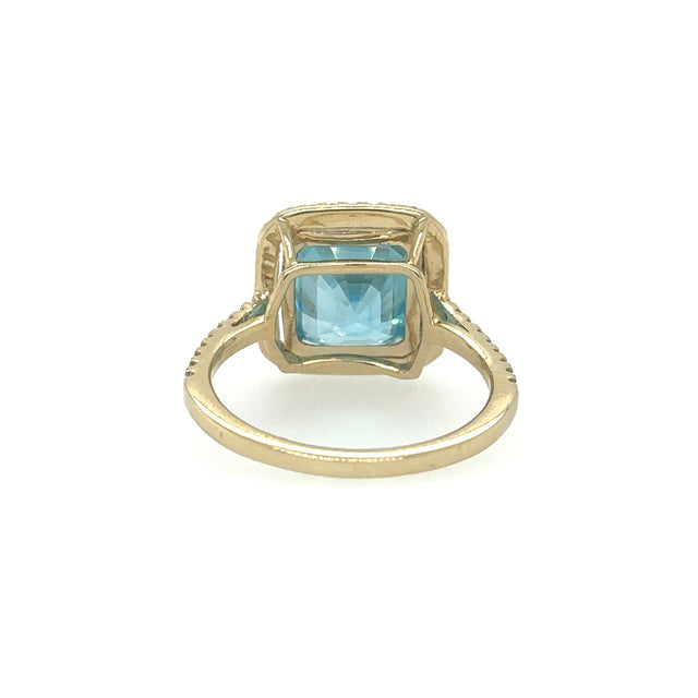 Anillo Oro Amarillo De 14 Quilates Con Diamantes Y Circonitas Azules 0.36 Ct.