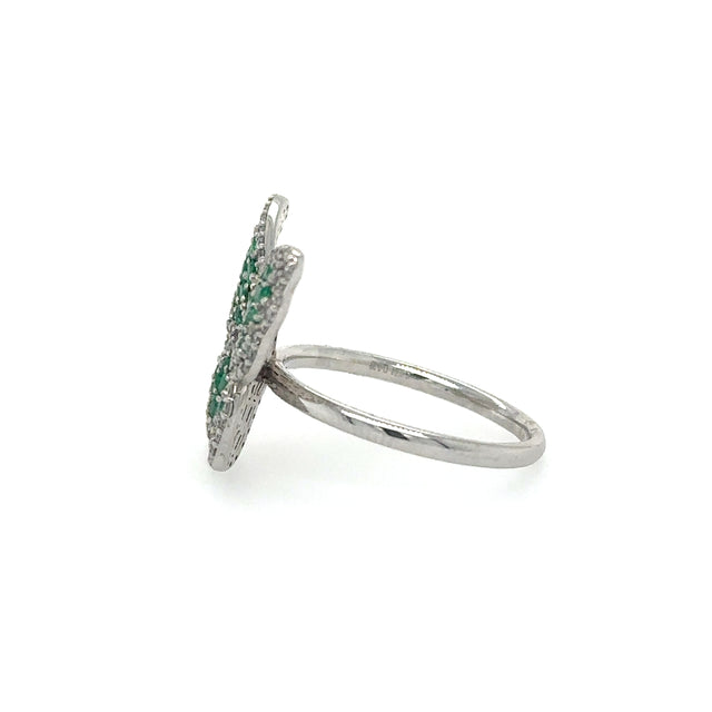 Anillo de Diamantes & Esmeralda en Oro Blanco de 14K 1.04ct