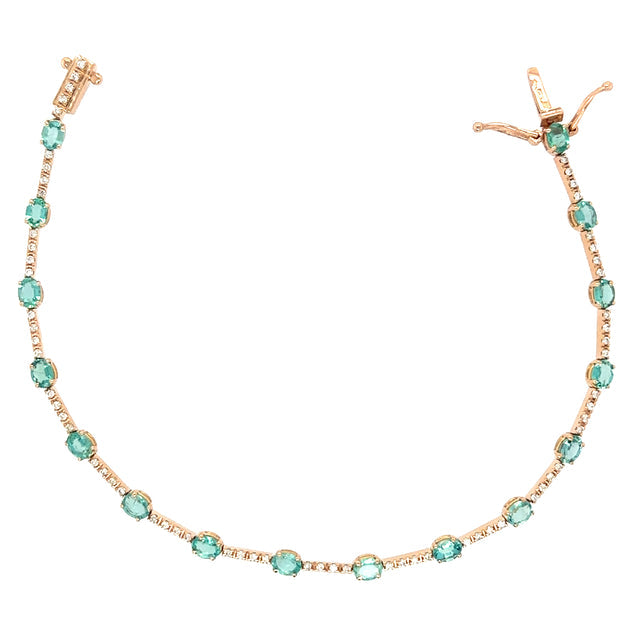 Pulsera De Oro Rosa De 18 Quilates Con Esmeraldas Y Diamantes 2.65 Ct.
