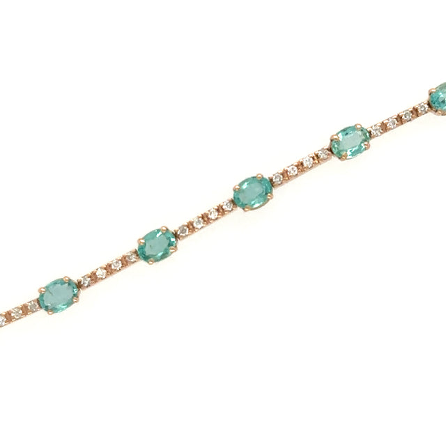 Pulsera De Oro Rosa De 18 Quilates Con Esmeraldas Y Diamantes 2.65 Ct.