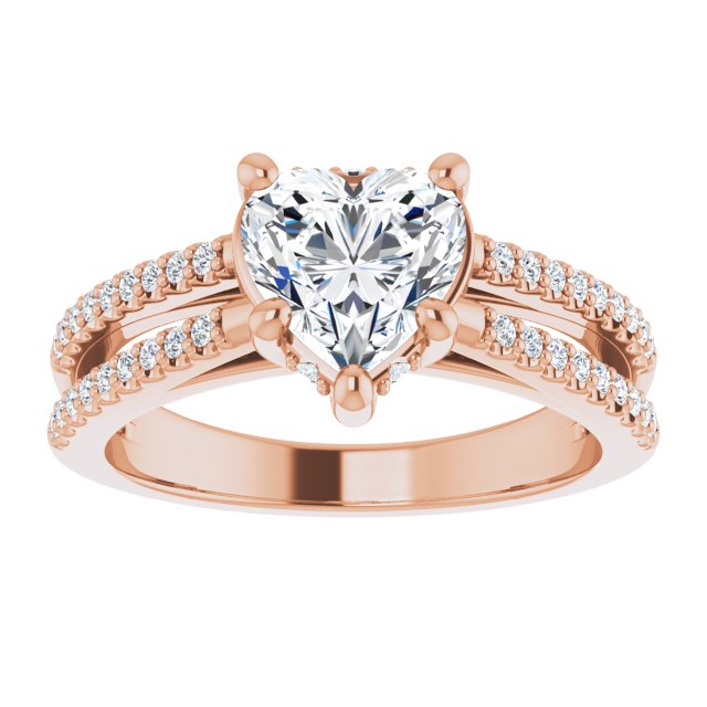 1 CT Double Row Heart Lab Diamond Engagement Ring in 14K Rose Gold IGI