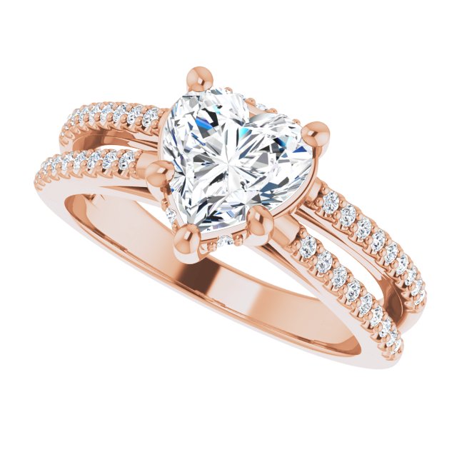 1 CT Double Row Heart Lab Diamond Engagement Ring in 14K Rose Gold IGI