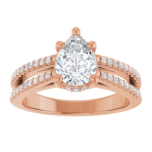 Anillo de compromiso con Diamante de Laboratorio Pera 1 CT. de Doble Fila en Oro Rosa 14K IGI