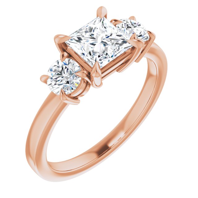 Anillo de compromiso con Diamante de Laboratorio Princesa 1 CT. con Piedras Laterales en Oro Rosa 14K IGI