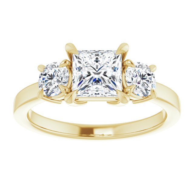 1 CT Princess Lab Diamond Engagement Ring with Side Stones in 14K Yellow Gold IGI