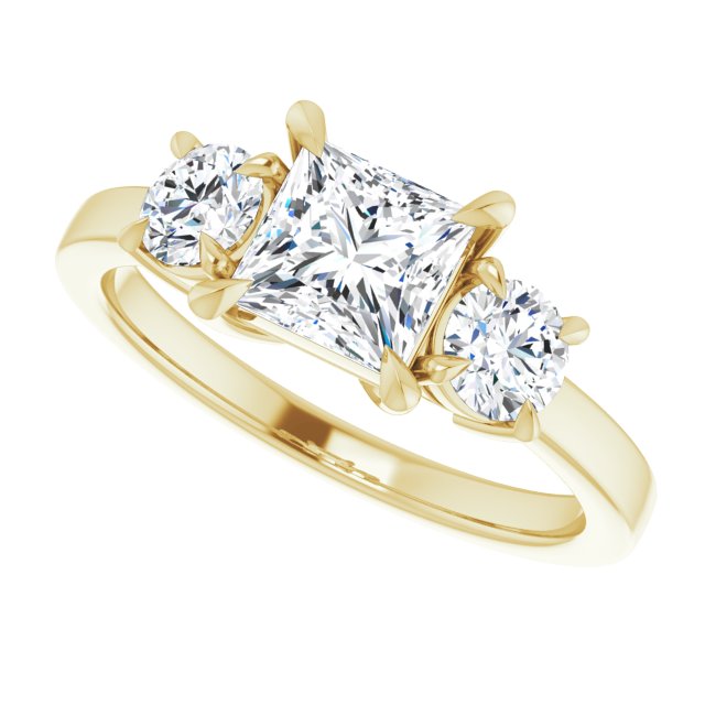 1 CT Princess Lab Diamond Engagement Ring with Side Stones in 14K Yellow Gold IGI