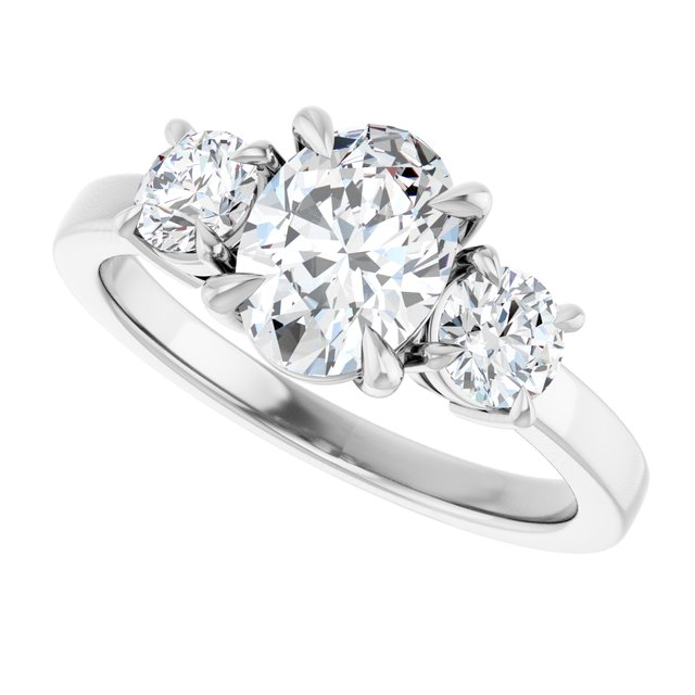 1 CT Oval Lab Diamond Engagement Ring with Side Stones in 14K White Gold IGI